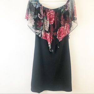 Rouge Off the Shoulder floral cape black Dress 1X